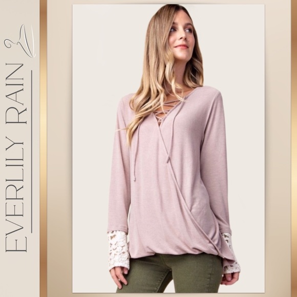 Everlily Rain Tops - LAST ONE! Beautiful Wrap Top with Lace Trim